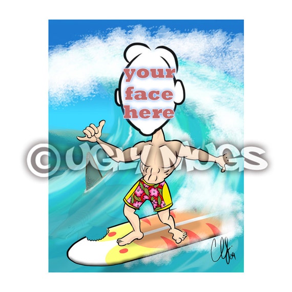 Custom Hawaiian Surfer Surfing Caricature from Photos