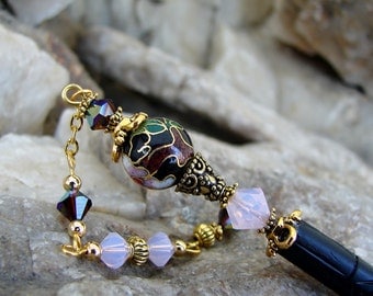 Hair Stick Abstract Floral Cloisonne and Swarovski Crystal Geisha Style Hairstick - Chatzie