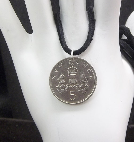 England Coin Necklace 5 Pence Coin Pendant by AutumnWindsJewelry