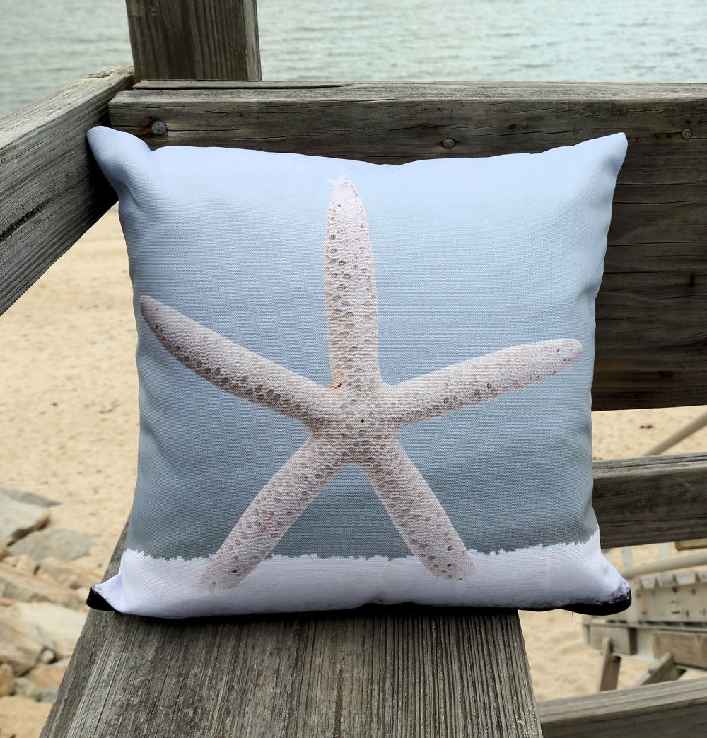Beach Theme Pillow Cover Winter Starfish Beach by myBeachWishes