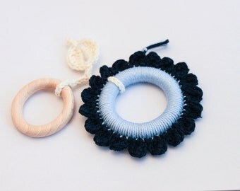 Navy Blue Cream Light Blue Baby Flower Baby Teething Toy / Mobile Toy / Chewing Toy