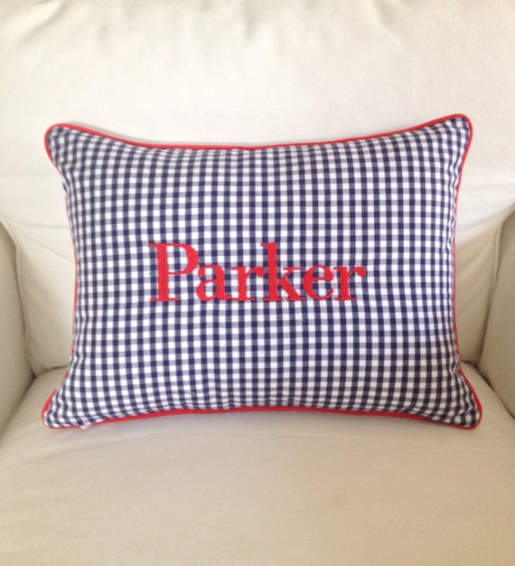 Personalized Gingham Pillow Cover by peppermintbee on Etsy