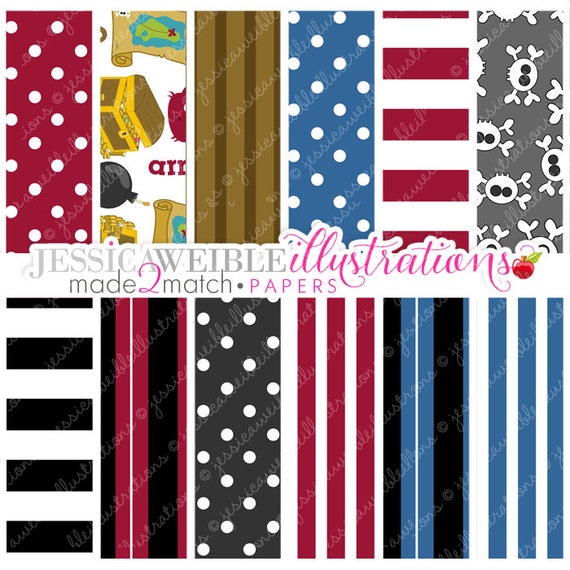 We Be Pirates Cute Digital Papers for Card Design, Scrapbooking, and Web Design - Commercial Use Ok - Pirate Papers Il_570xn