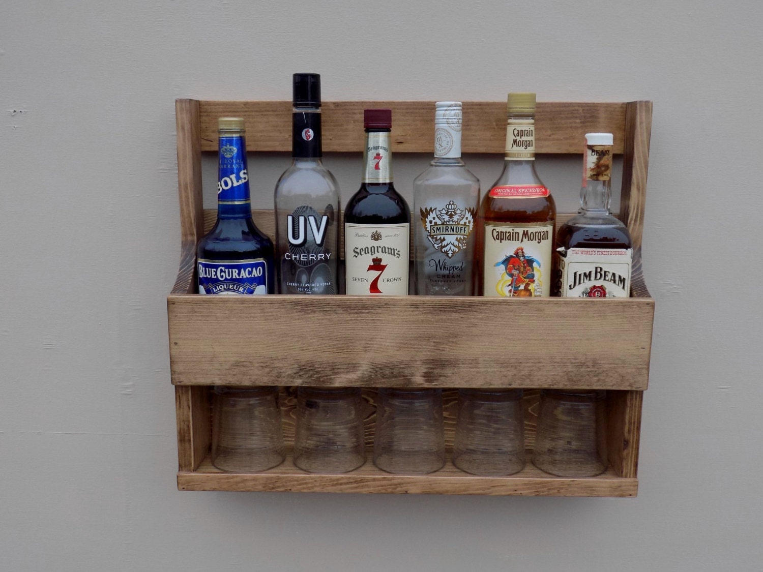 6 Bottle Wall Mount Liquor Rack With Shelf Which Holds Up To 5
