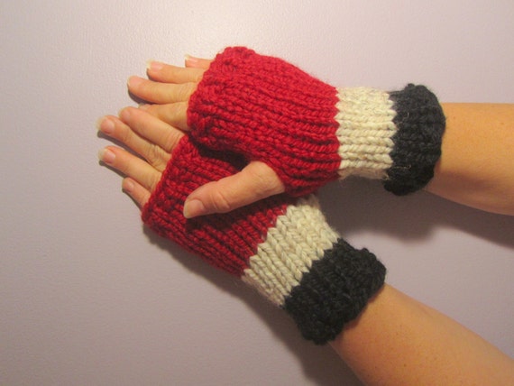 Items Similar To Fingerless Gloves Red And Grey Hand Knit Fingerless Gloves On Etsy 1406