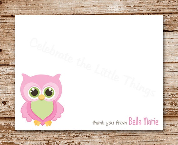 Set of 8 Baby Owl Note Cards, Notecards | Personalized Stationery | Thank You Cards | Color Choices Il_570xn