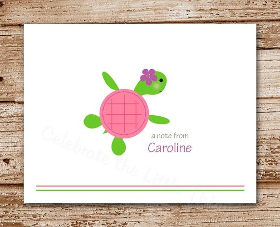 Set of 8 Sea Turtle Note Cards - Pink Seaturtle - Blank Cards - Under the Sea - Folded Notecards - Personalized Stationery Il_570xn
