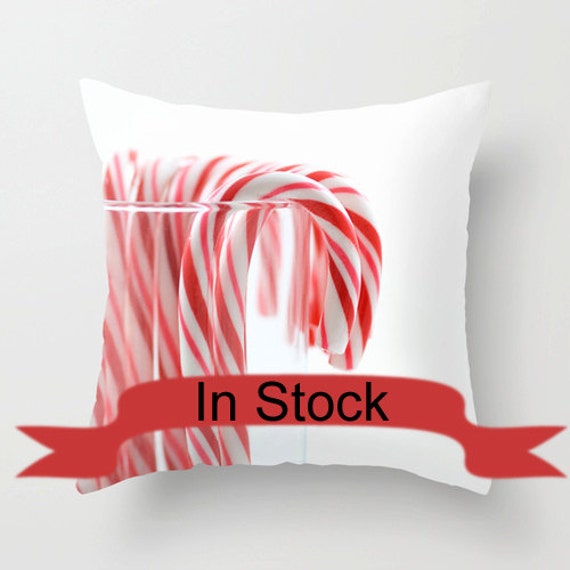 Christmas Decorative Pillow Cover Candy Cane by CrystalGaylePhoto