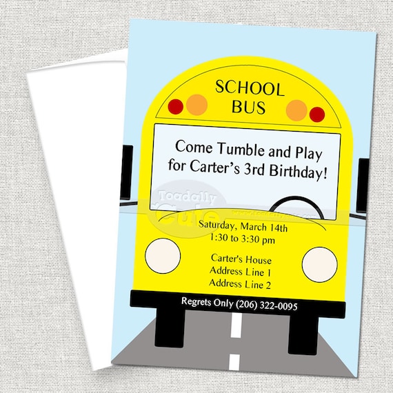 Yellow School Bus Birthday Invitations, Tumble Bus Birthday, Fun Bus Party PRINTED Il_570xn