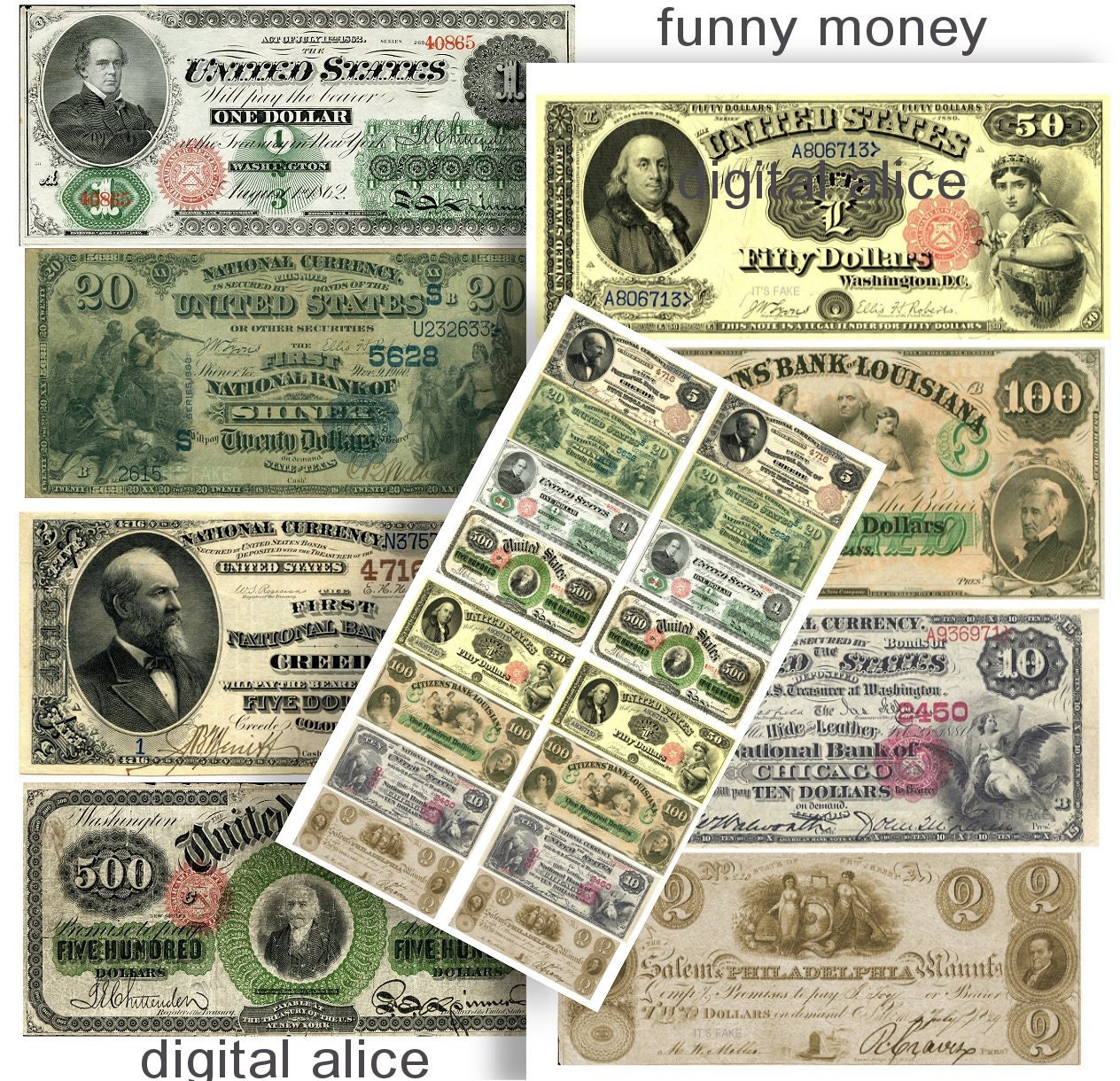 FAKE MONEY Antique Currency Dollar Bills Digital Download