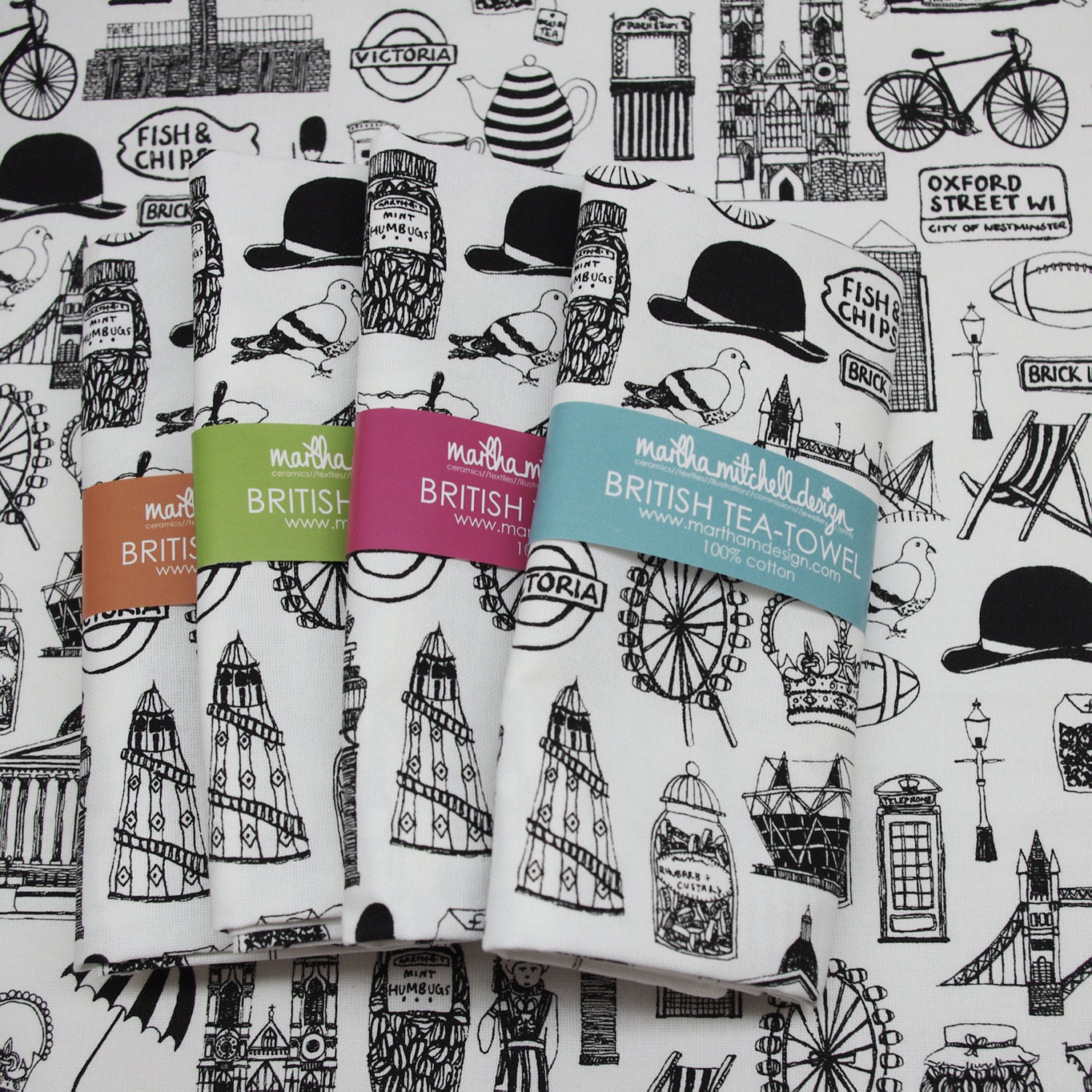 British Tea Towel British gift London by MarthaMitchellDesign