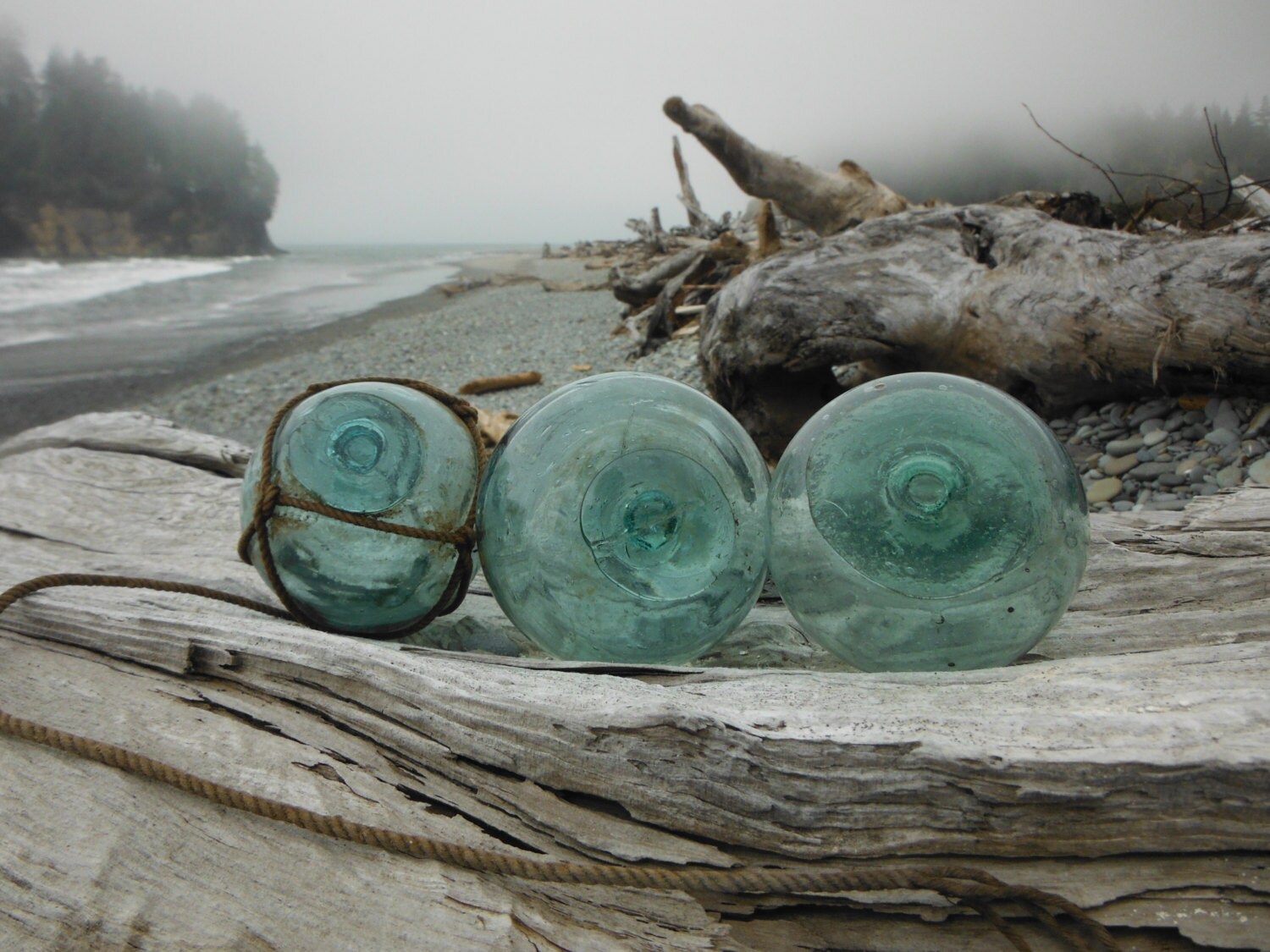 Japanese Glass Fishing Floats Set of 3 2.3 Diameter