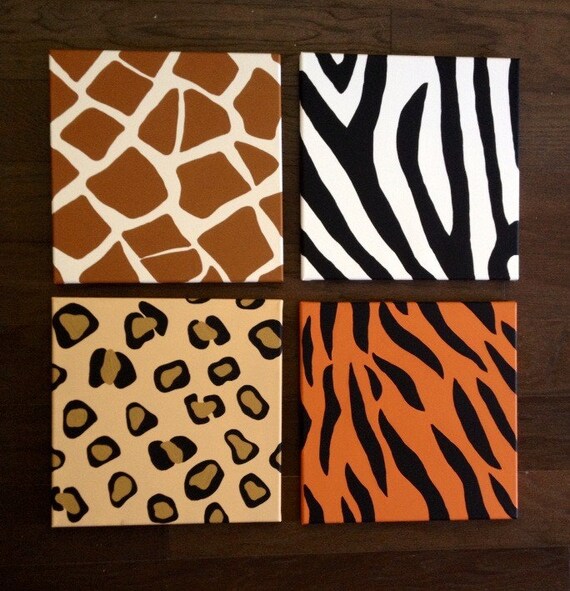 Four animal print canvases zebra giraffe by SpoonfulOfSunshine