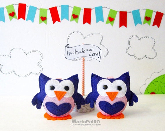 2 Owl Ornaments, set of 2 Handmade Purple Owl Ornaments, baby shower or Christmas orname Purple and Pink Baby Owl Il_570xn