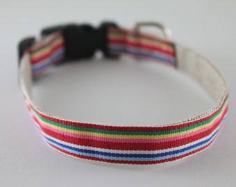 Hemp Dog Collar - Colorful Stripes - 3/4in