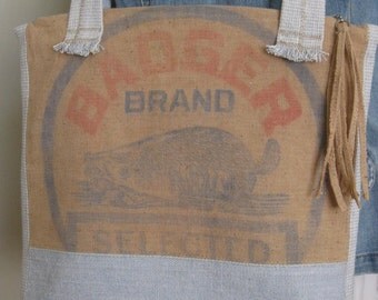 Seed Sack Zippered Bag Larg e Purse Upcycled From Badger Brand Clover ...