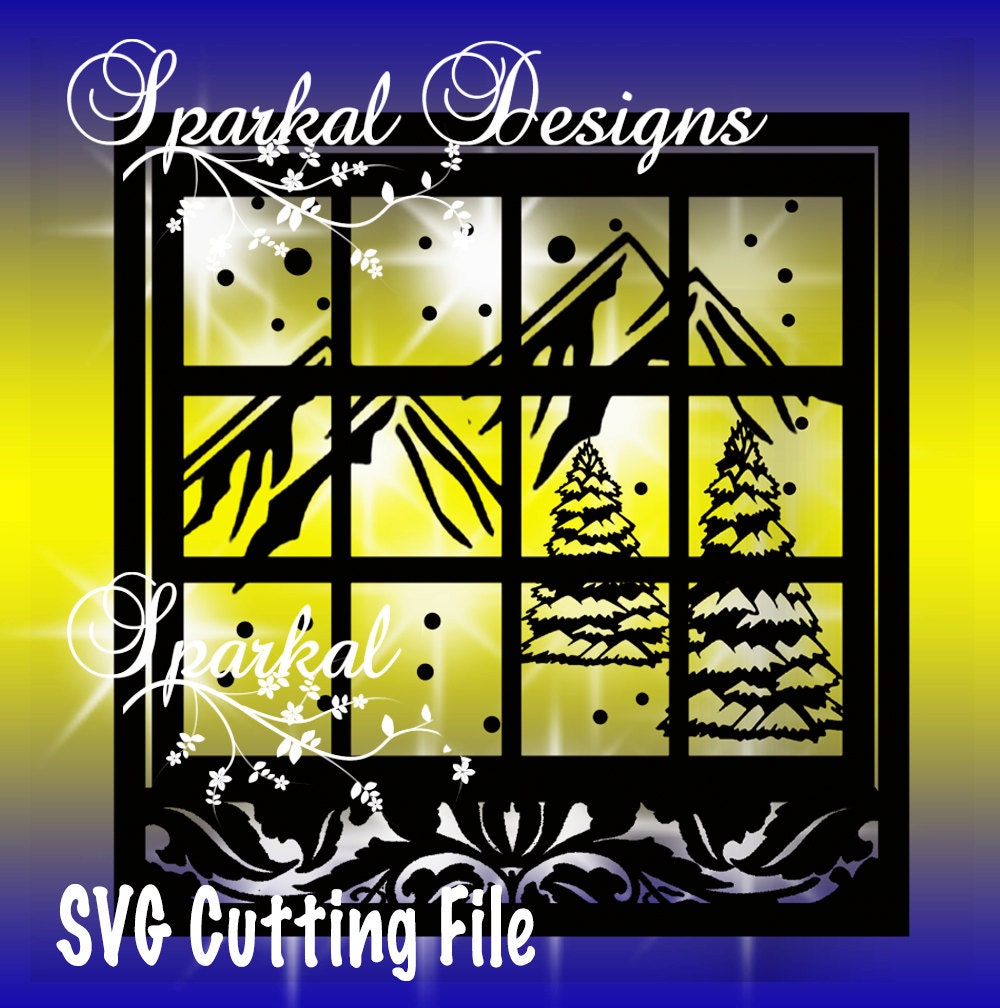 Window SVG Winter Scene Silhouette Cut by SparkalDigitalDesign