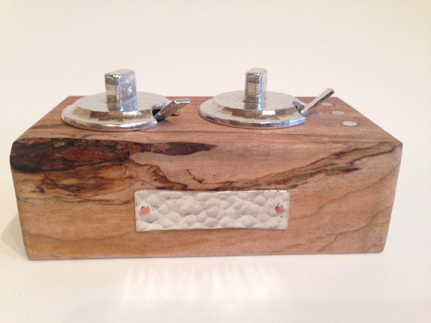 Wooden Salt & Pepper box with pewter accents
