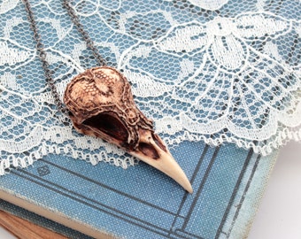 MINI lacy magpie bird skull necklace