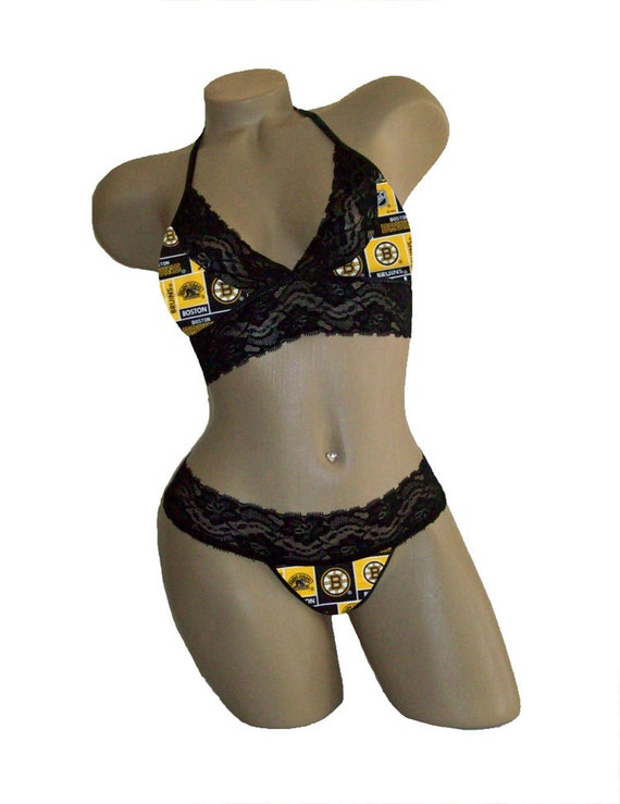 Sexy Boston Bruins NHL Lingerie Black Lace Cami Bralette Style