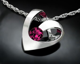 garnet necklace, heart necklace, Rhodolite garnet pendant, January birthstone, valentine gift, red necklace, Argentium silver 3401