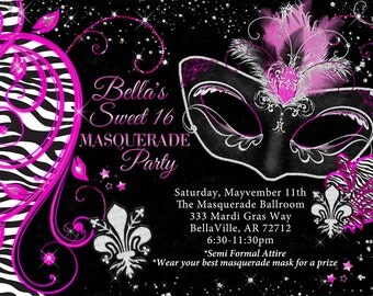 Masquerade Party Invitation Mardi Gras Party Party
