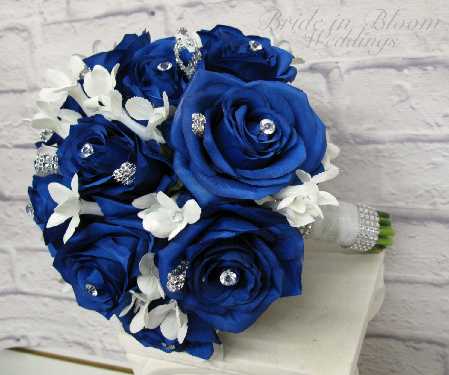 Wedding Bouquet Royal blue rose brides bouquet Bling