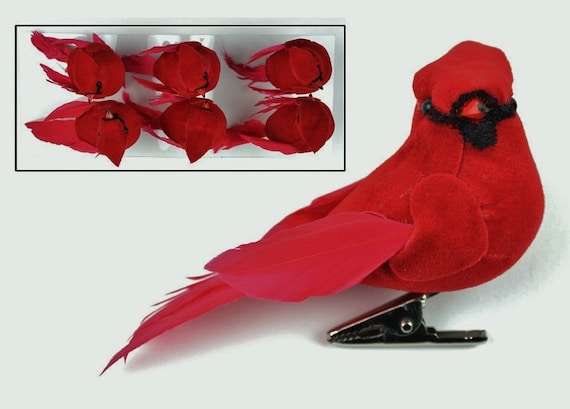 Artificial Birds SIX Decorative Artificial Cardinals ON