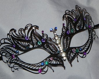 Laser Cut Masquerade Mask - with Teal, Turquoise, Blue and Purple Accents