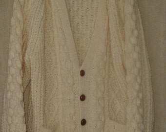 aran irish cable fisherman cardigan wool grandpa sz 2xl unisex neck 3xl