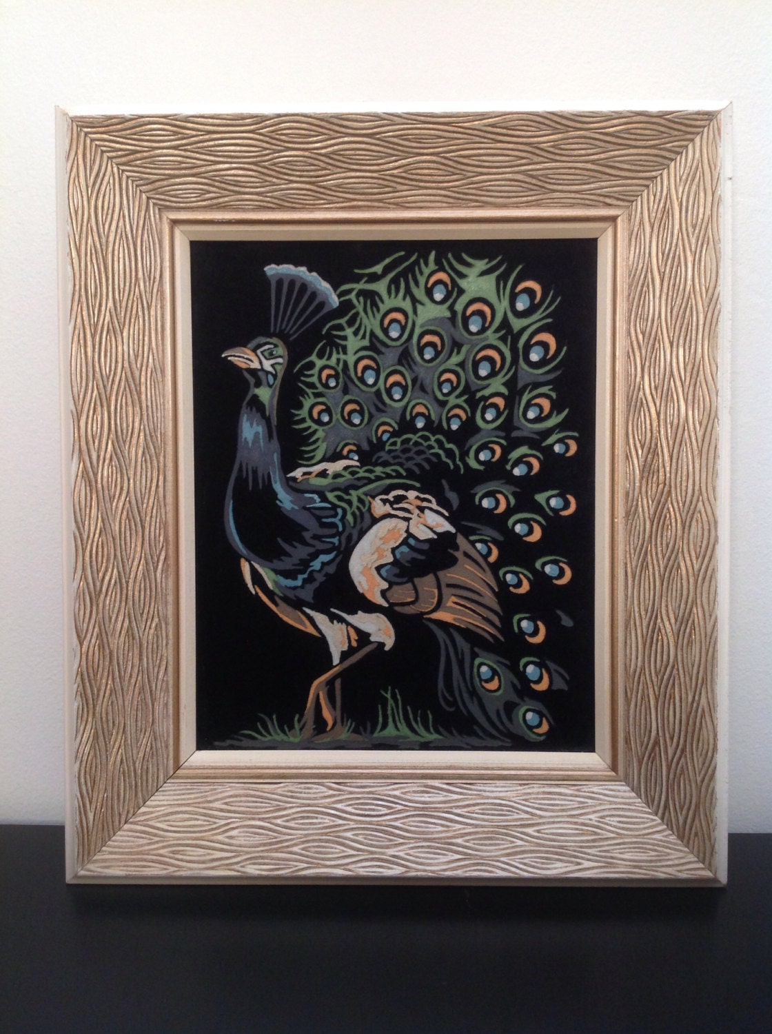 Peacock Paint By Number Vintage Black Velvet by HistoryofHome