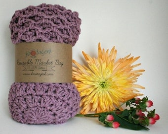Farmers Market Bag - Reusable Cotton Grocery Tote - Lavender