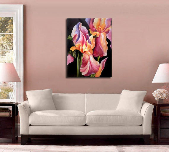 ORIGINAL Oil Painting Love Attraction 40 x 30 Iris Floral