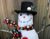 Snowman Ornament Tuck, Christmas Tree Decoration, Happy Smiling Snowman Decor, Snowman Collector, Unique, Vintage Buttons, Polka Dots