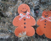 CHRISTMAS Gingerbread Ornies, Primitive, Set of 3, Hand Painted Wood