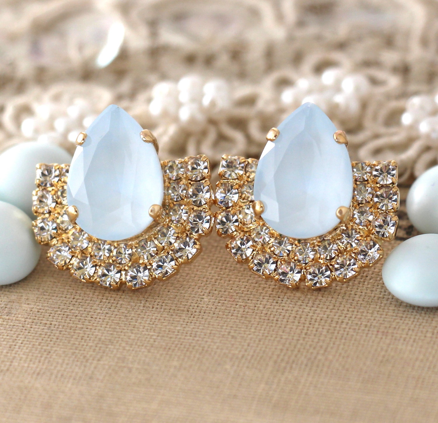 Powder Blue Stud earrings Powder Blue Swarovski earrings Light