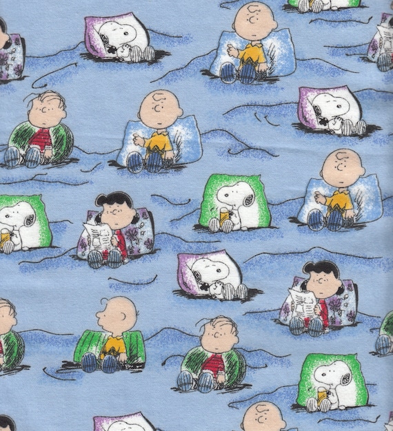 Eustheelf Peanuts Flannel Pillows Bed Sleeping Blue Snoopy Destash Cotton Quilt Fabric 1/2 yard 65