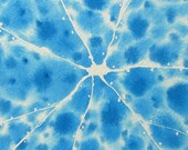 Blue Batik Spiny Neuron- original watercolor of brain cell
