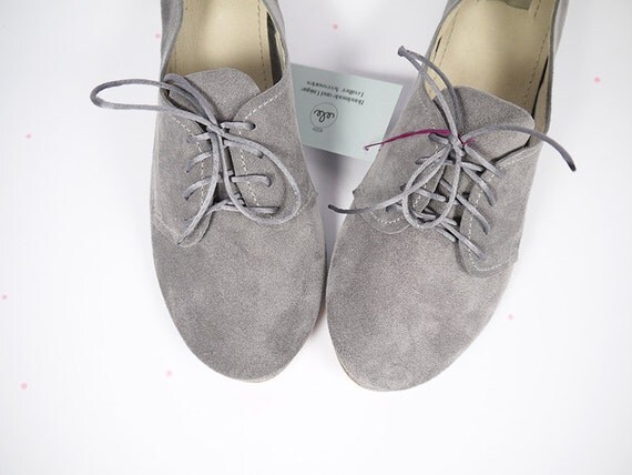 Oxfords Shoes in Gray Grey Handmade Leather Laced by elehandmade