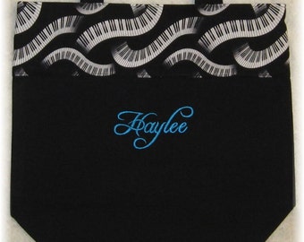 PIANO MUSIC BaG personalized music lesson book bag embroidered keyboard black canvas musician birthday recital gift idea