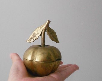 mid century solid brass apple container / gift box / trinket box
