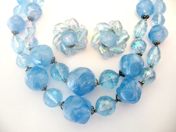 Items similar to Vintage West GERMANY Jewelry Set - Blue Beaded ...