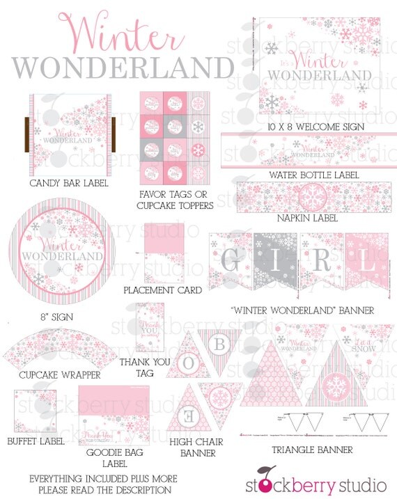 Winter Wonderland Baby Shower Decorations Printable Pink