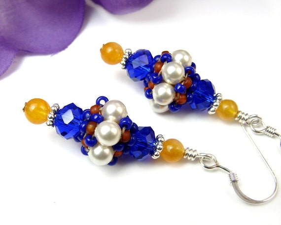 wood jewelry dish Cobalt Blue and Orange Earrings | 570 x 456