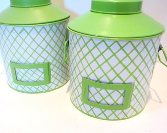 Vintage Canister Set, Storage, Industrial, Canisters, Neon Green Flour Sugar Canister Set, set of 2