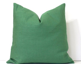 Emerald Green Designer Pillow Cover . Accent Cushion malachite solid color linen pantone emerald kelly grass green