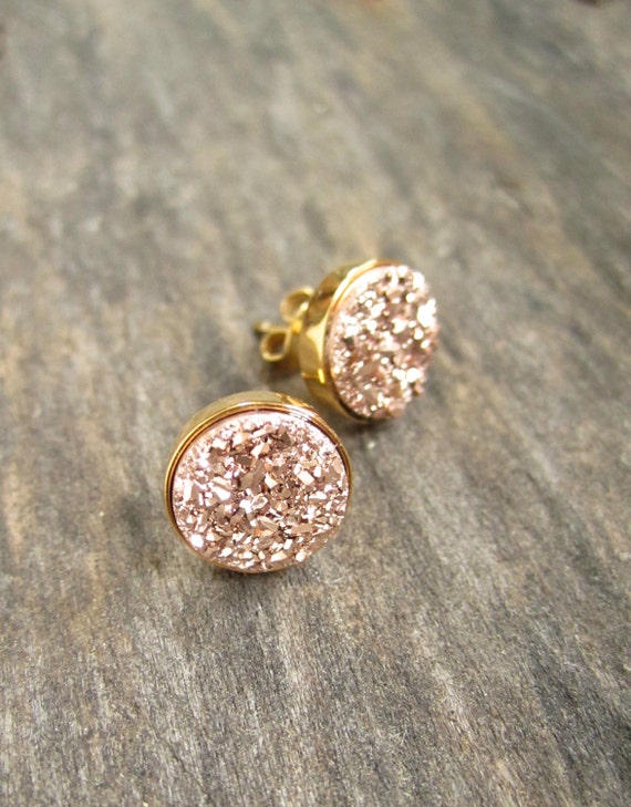 Rose Gold Druzy Earrings Rose Gold Druzy Studs by julianneblumlo