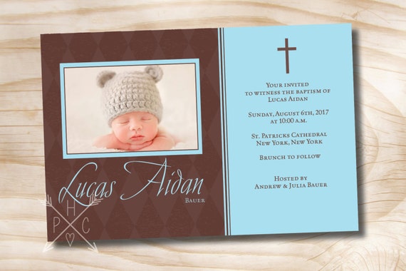 CLASSIC DIAMOND PHOTO Custom Baptism Invitation/Christening Invitation/Communion Invitation - Printable digital file or printed invitations Il_570xn