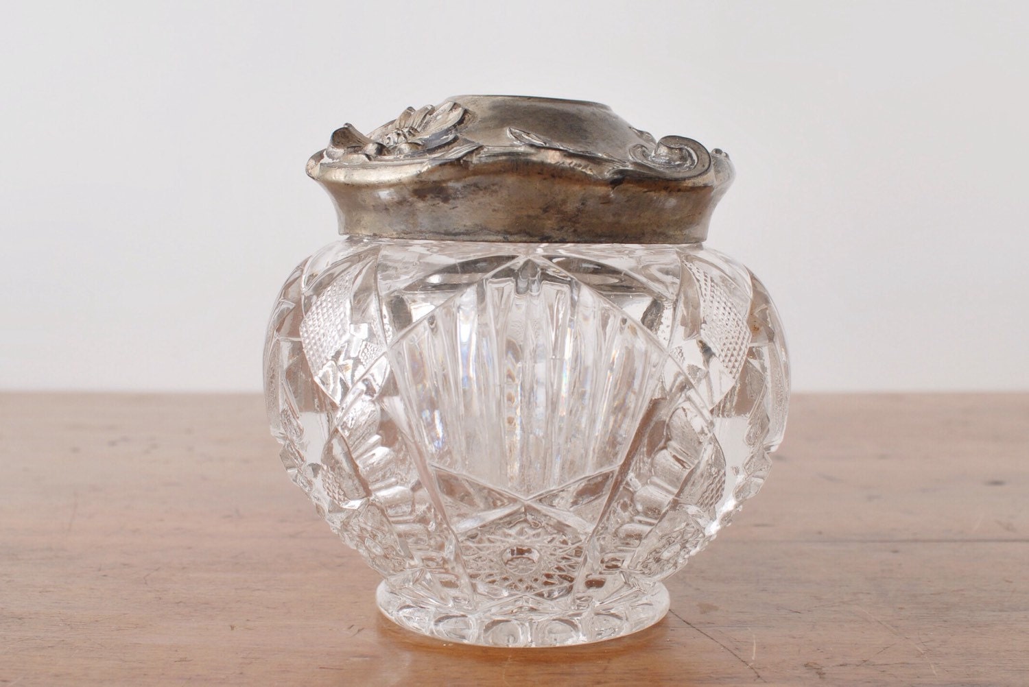 Antique hair receiver art nouveau vanity jar pressed glass