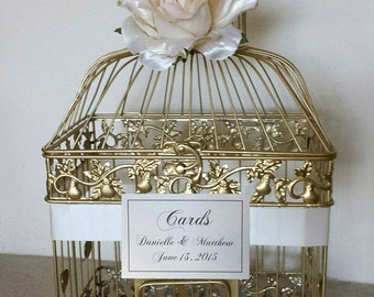 Large Gold Bird Cage-Wedding card holder